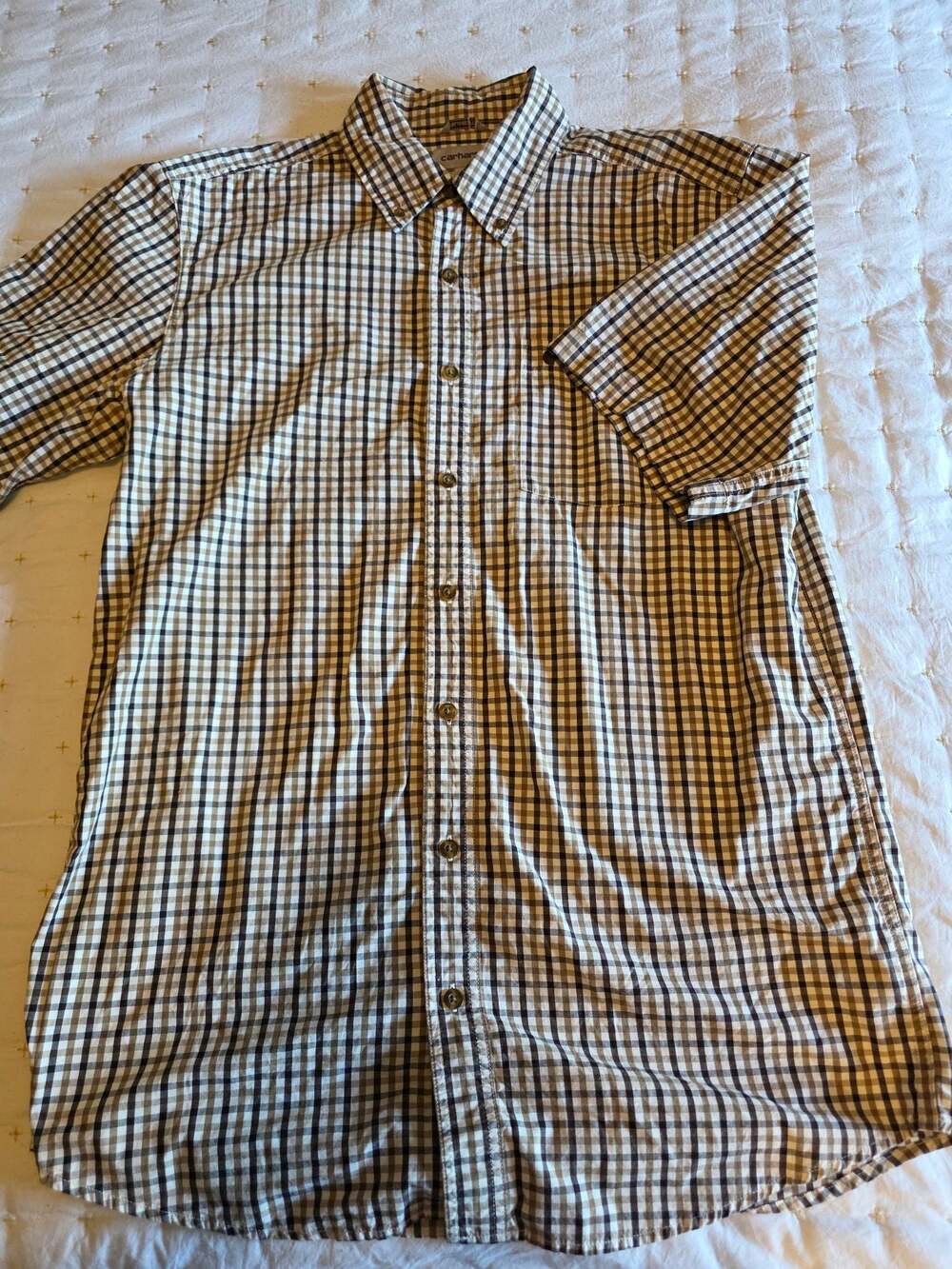 Carhartt Relaxed Fit Short Sleeve Plaid Button-Down Shirt, Size Large Tall